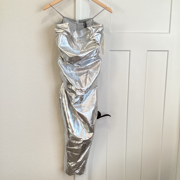 Anthropologie Soleil Magic Fabric Ruched Strapless Dress Metallic NEW - Picture 10 of 16